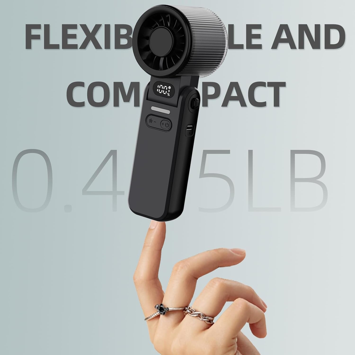 Portable Handheld Turbo Fan, 8M/S High Speed Portable Fan 5 Speed (1-100), 180° Foldable Personal Handheld Fans with Powerful Rechargeable Battery, Mini Fans, Digital Display for Outdoor (Black)