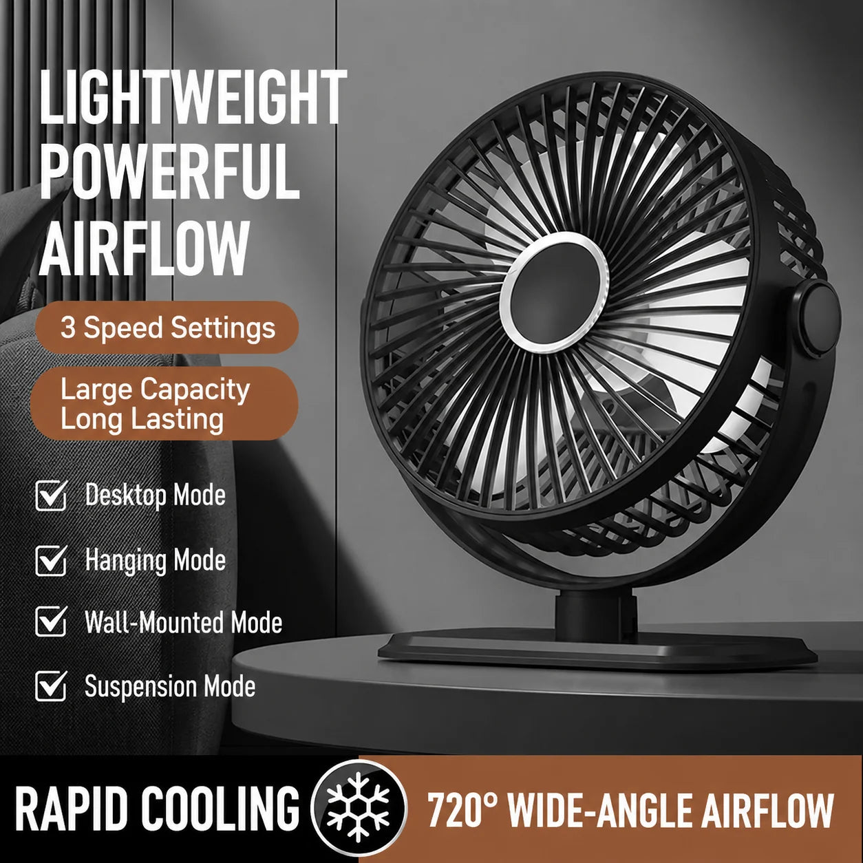 Desk Fan Portable USB Fan 360° Adjustable Cooling Fan Mute 3 Speed Adjustment Ultra Quiet Suitable for Home Desk Office 2026