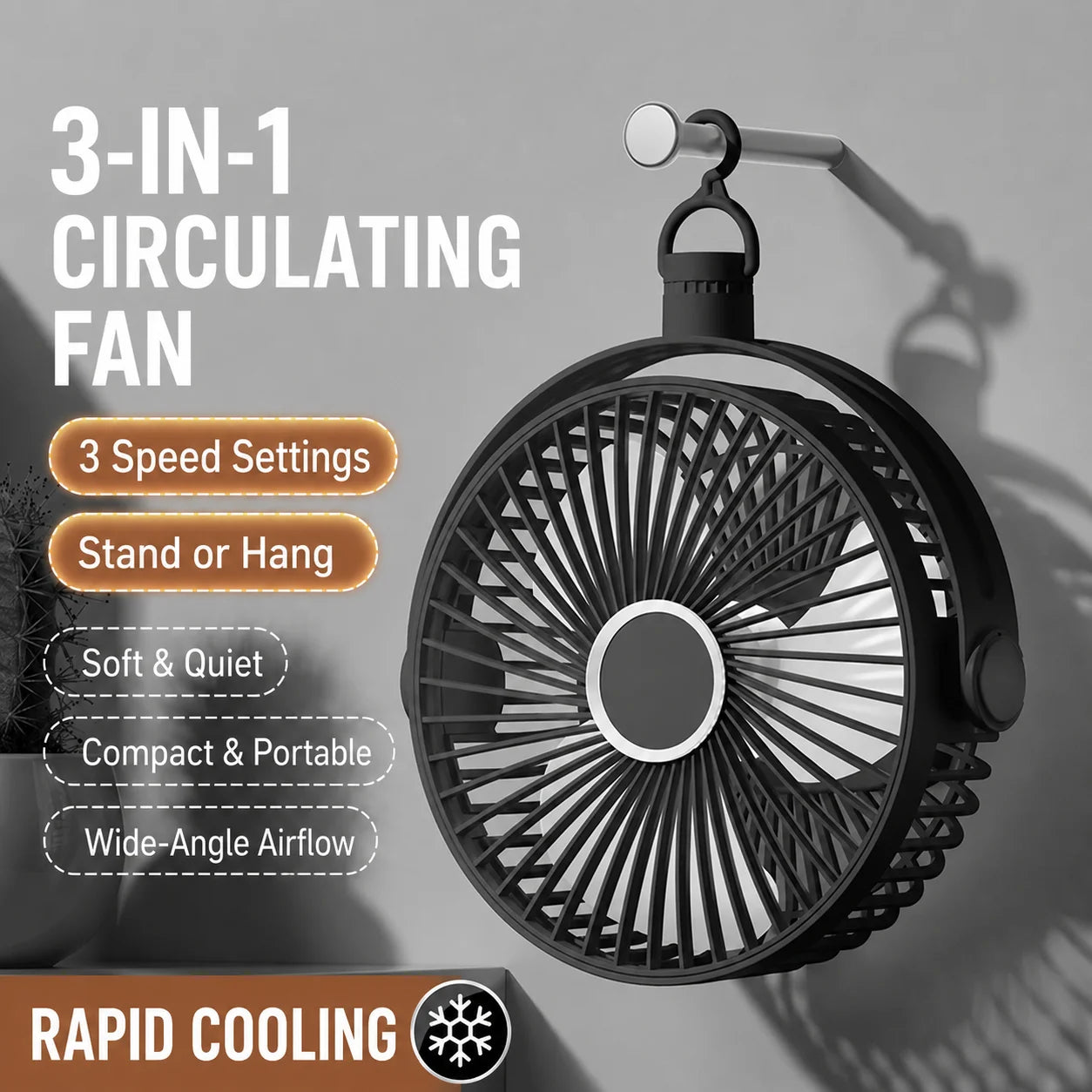 Desk Fan Portable USB Fan 360° Adjustable Cooling Fan Mute 3 Speed Adjustment Ultra Quiet Suitable for Home Desk Office 2026